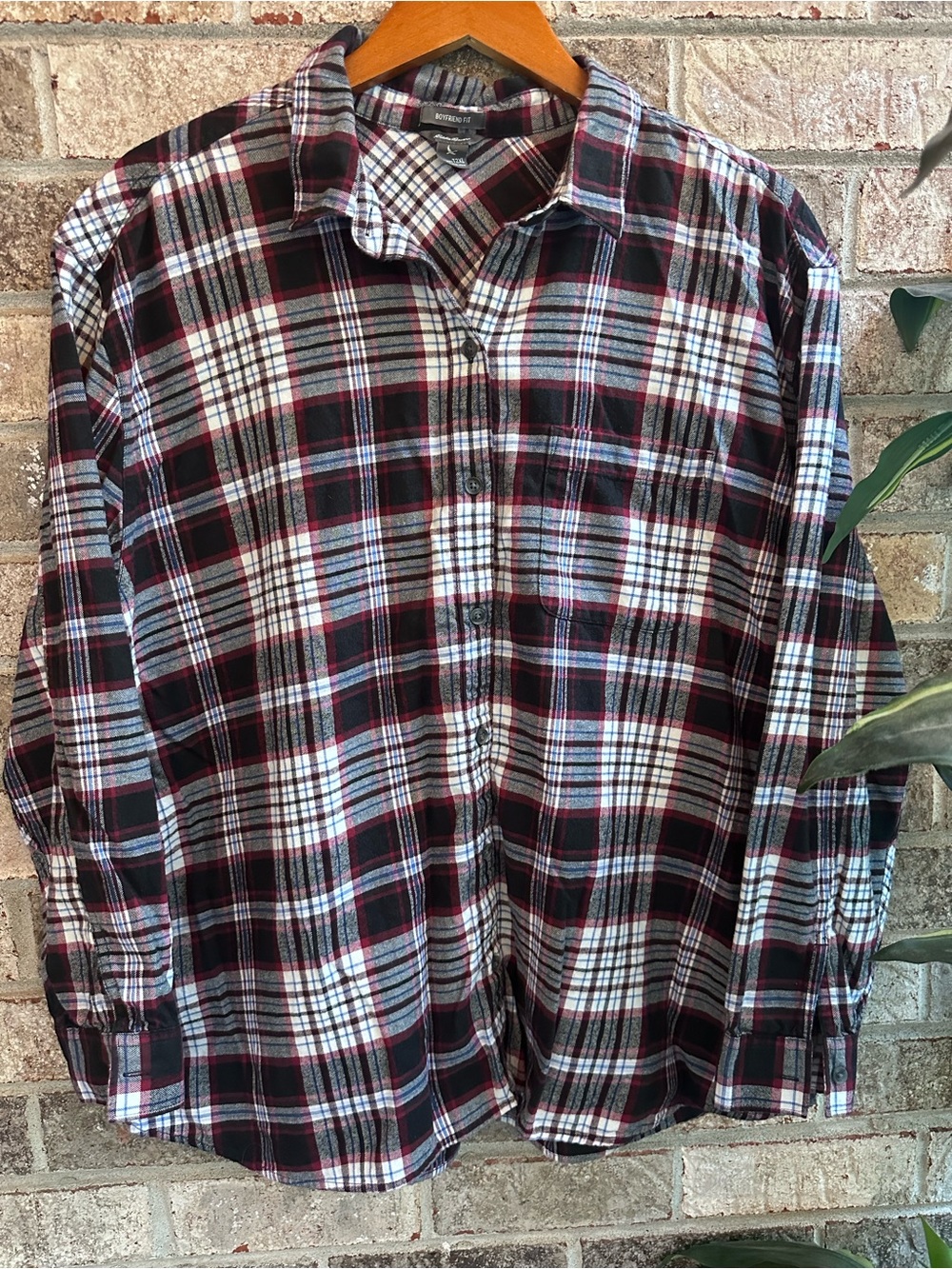 Women Eddie Bauer Boyfriend Fit Plaid Button Long Sleeve Shirt Blouse 2XL Tall